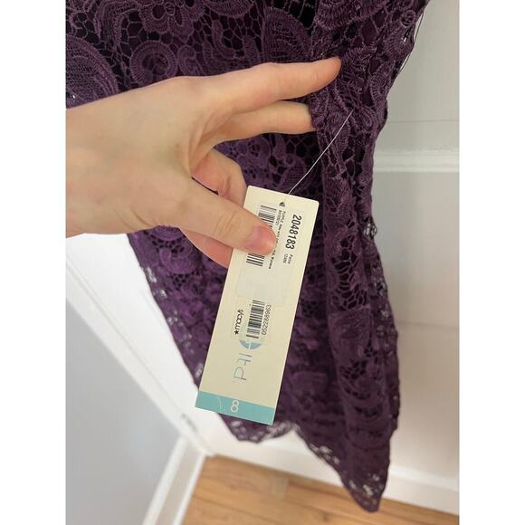 NEW Patra Women's 8 Mini Dress Crocheted Venise Purple Metallic Lace Shift Dress - Picture 8 of 16